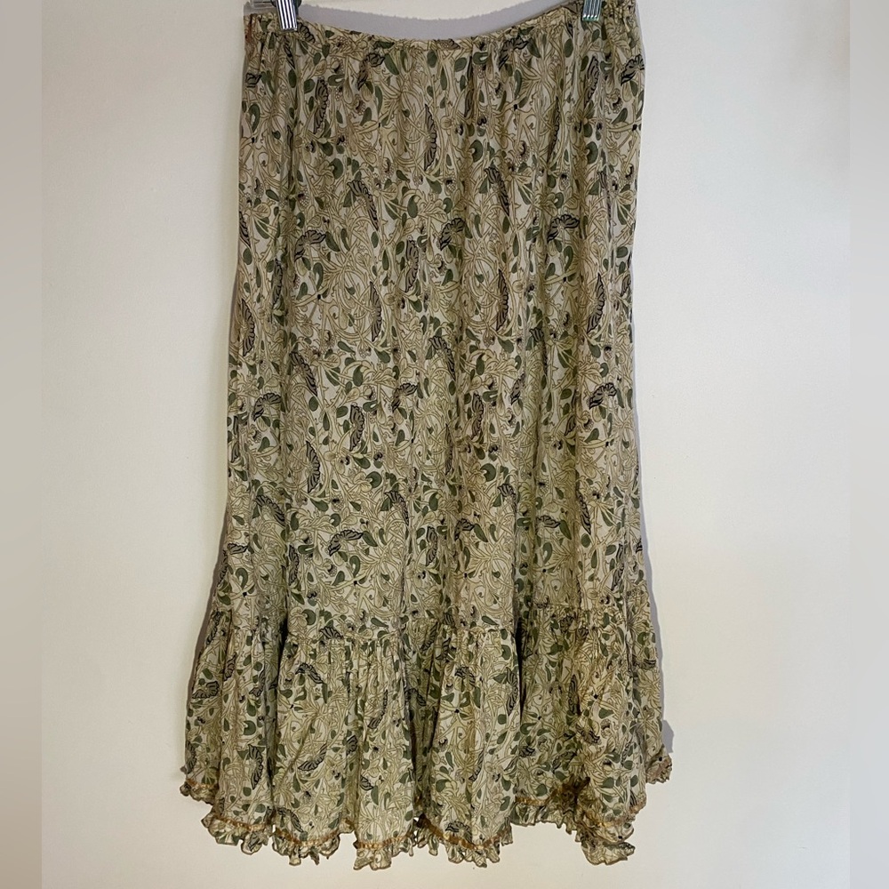 Sheer Boho Green & Cream Floral Maxi Skirt - Picture 5 of 8